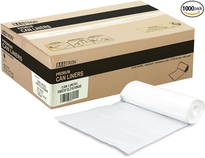 7-10 Gallon Trash Bags 8 Micron High Density Garbage Can Liners Bulk 24 x 24 Natural Clear 1000 Count