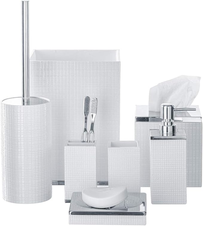 Creative Scents Estella Waste Basket for Bathroom 1.98 Gal / 7.5L - Small White Bathroom Trash Can - Decorative Small Garbage Can - Durable Space Friendly Wastebasket