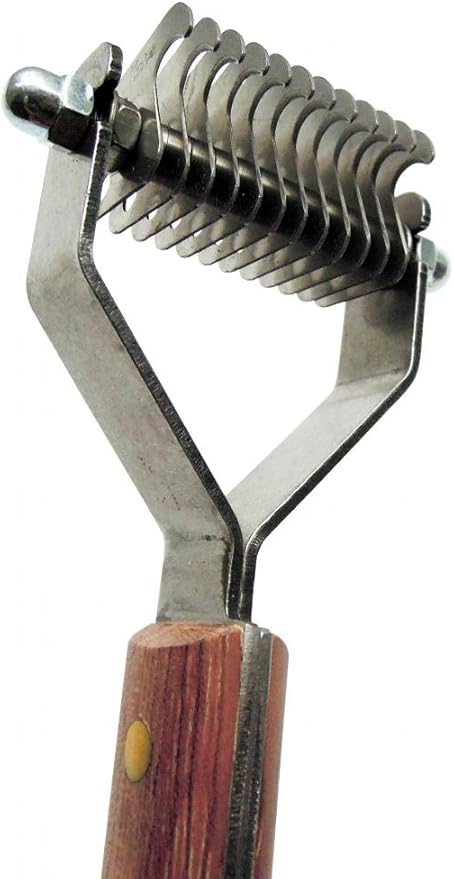 Mars Coat King Dematting Undercoat Grooming Rake Stripper Tool for Dogs and Cats Stainless Steel with Wooden Handle for Thick Coats 12-Blade Stripper for Groomers Pet Owners