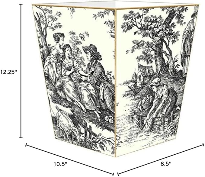 Marye-Kelley WB32-Black and Creme Toile Wastepaper Basket