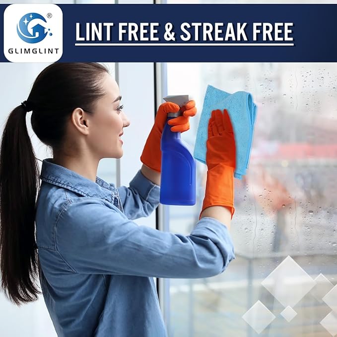 GLIMGLINT Blue Microfiber Cleaning Cloth150PK Reusable Cleaning RagsHighly Absorbent Shop Rags BulkAll-Purpose Car Cleaning Towels for TV Screen Kitchen Bathroom Restaurant Garage 14X12