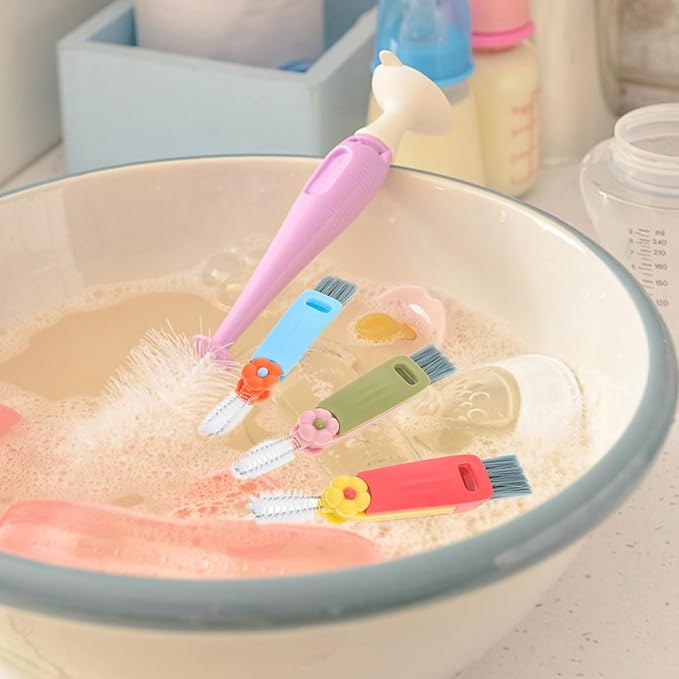9pcs Bottle Cleaning Brush Set with Small Flower Petal Design Lightweight Bottle Scrubber and Water Cup Brush for Feeding Portable for Home and Travel Use
