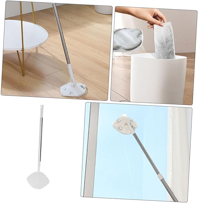 Beaupretty Rotating Dust Mop and Dry Facial Tissue Set Triangle-Shaped Electrostatic Floor Sweeper with No-wash Design Refillable Mop Head for Hardwood and Wall Cleaning in Home Use