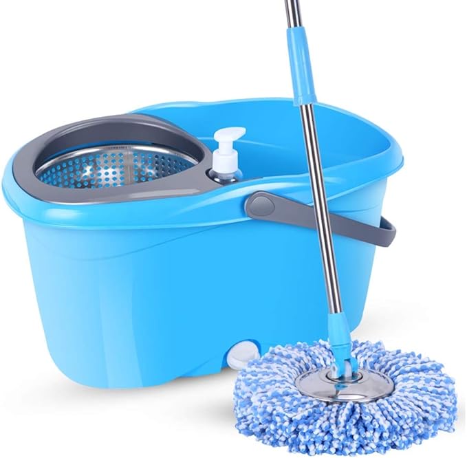 JSEIAJB Spin Mop 360° Self Wringing Spinning Washable Microfiber Heads Easy to Use and Store
