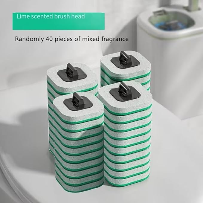 Toilet Brush System with 40 Count Refills Toilet Holder Bowl Wand Brush Cleaning Kit &amp Replacement Cleaner Refill Pads (40pcs Different Fragrance Refills)
