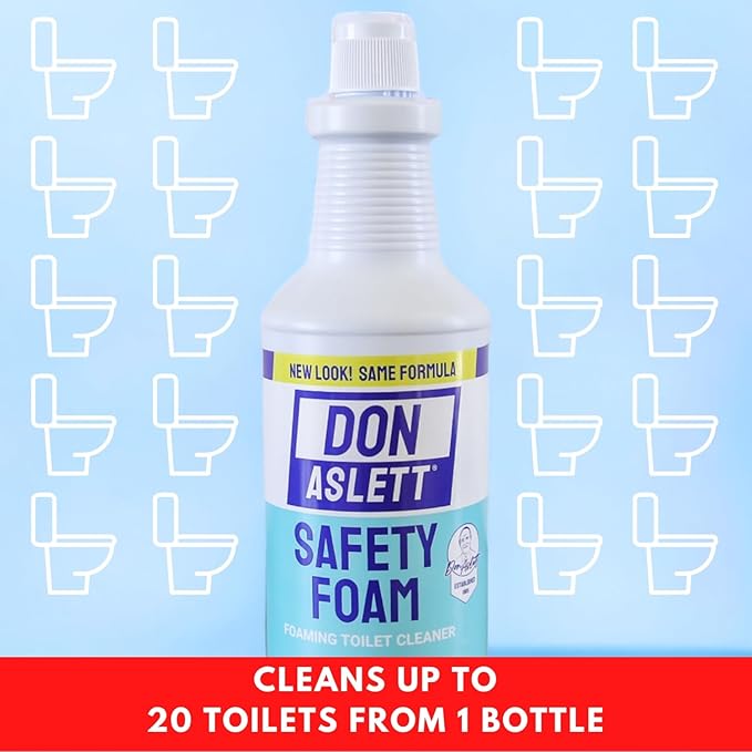 Don Aslett Johnny Mop &amp Safety Foam Toilet Bowl Cleaner (Two 32 Oz Bottles) Set | Acidic Detergent and Deodorizer | 14 Handle to Easily Clean Toilet or Shower | Scratch Free Bowl Swab