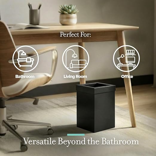 Gatco Small Bathroom Trash Can With Lid Square 3 Gallon Stainless Steel Wastebasket Under Sink Matte Black For Bathroom Bedroom Office (1915)