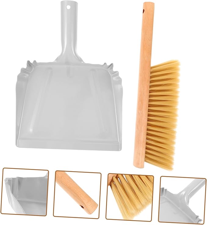 Cabilock 1set Wooden Handle Hand Broom with Dustpan Small Whisk Broom for Cleaning Home Furniture Sofa and Carpet Compact Design for Easy Dust Removal and Portability