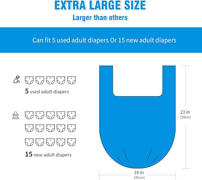 Large Adult Diaper Disposal Bags (18’’x23’’) 288 pcs Value Pack Scented Elderly Waste Diaper Disposable Bags Baby Dirty Diapers Poop Trash Bags Sanitary Product DisposalColorful