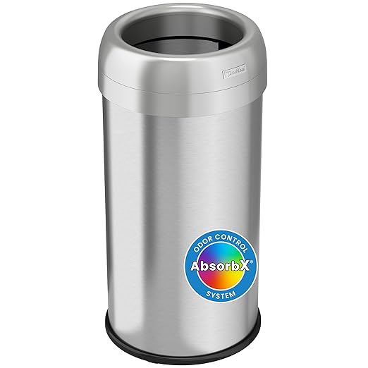 iTouchless Dual-Deodorizer Open Top Recycle Bin Stainless Steel Commercial Grade Trash Cans with AbsorbX Odor Filter Color Name Round 16 Gallon