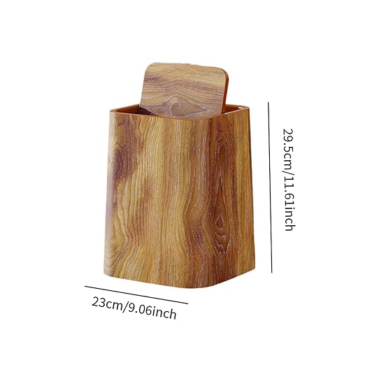 Rustic Trash Can Waste BasketCreative Home Use Creative Bin Wood Grain Paper BasketRubbish Bins for Study Kitchen Office Kitchen Bedroom Hotel L with Cover