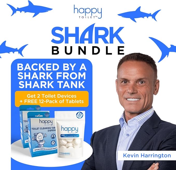 Happy Toilet Cleaner - 2 Automatic Toilet Bowl Cleaner Toilet Tablet Holder &amp 12-Pack Ultra-Strength Cleaner Tablets - Easy to Install Self-Cleaning Toilet System Deep Clean with Every Flush