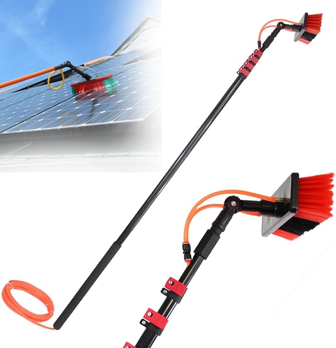 Glass Cleaning Brush Home Water Fed Telescopic Pole Kit Solar Panel Brush Rotating for Photovoltaic PanelSolar Panel Cleaning Brush and PoleWindow Cleaning Pole Window Cleaner Kit Water/