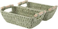 StorageWorks Round Paper Rope Woven Basket with Wooden Handles for Gifts Small Woven Baskets for Shelf Bosana Green 2-Pack