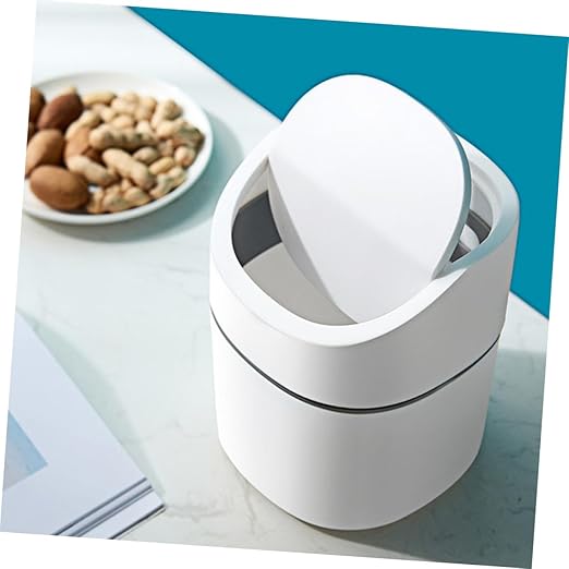 2pcs Small Desktop Trash Can with Lid Odorless Wear-Resistant Plastic Wastebasket for Kitchen Living Room Bathroom Office Compact Garbage Container for Home Use