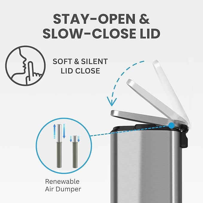 iTouchless 13.2 Gallon SoftStep 2.0 Kitchen Trash Can with AbsorbX Odor Absorber Large Stainless Steel Step Pedal Garbage Bin with Next Gen Quiet Close Lid Technology for Home Office Business Garage
