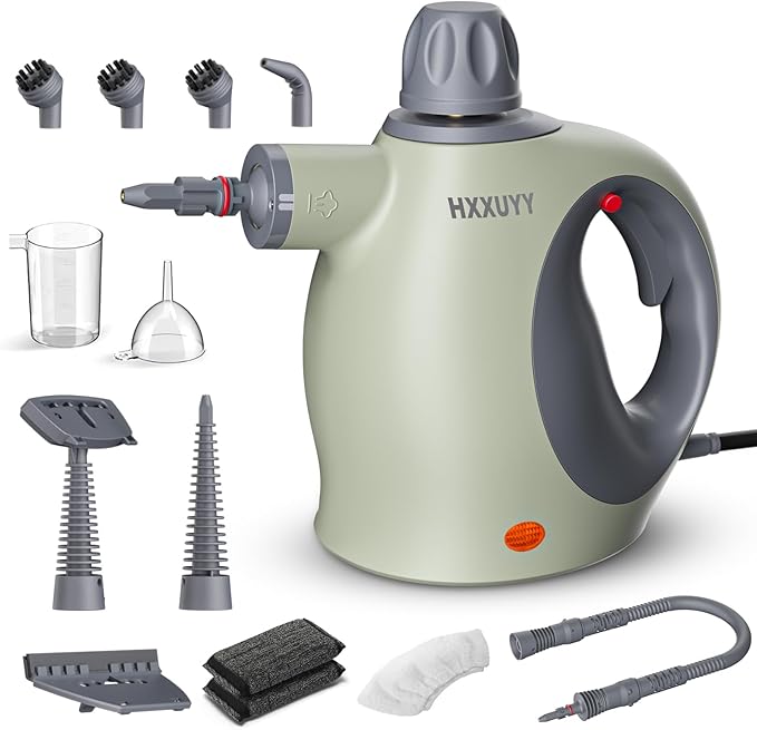 Multi-Surface Handheld Pressurized Steam Cleaner with 13 PCS Accessory Portable Steamer for Cleaning Multipurpose Steam Cleaner for Home/Car/Bathroom/Grease/Upholstery/Floor/Grout and More (Green)