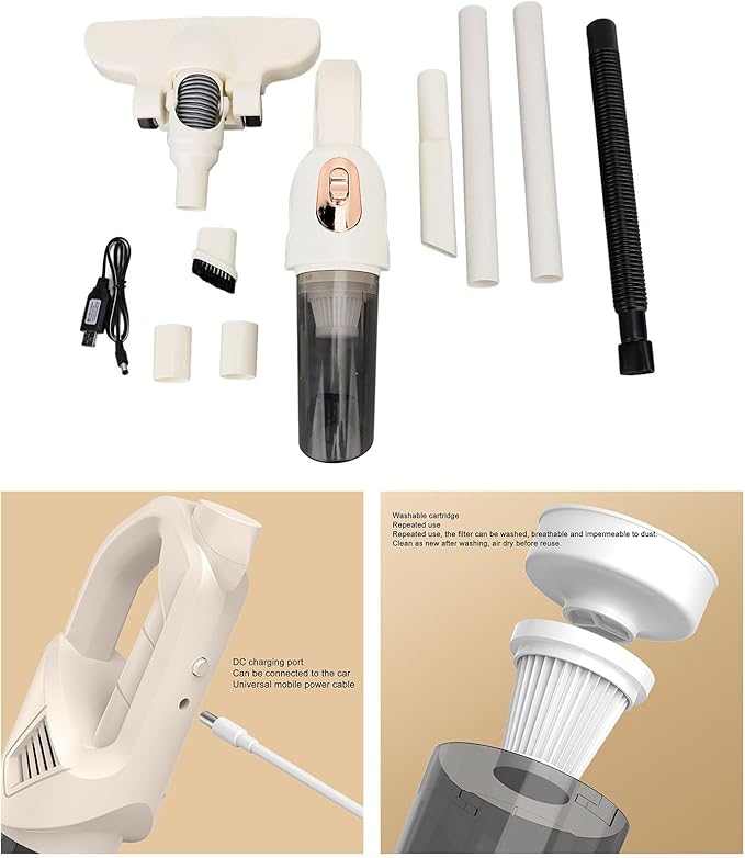 Cordless Stick Vacuum Cleaner with 270° Rotatable Brush and Washable Powerful Suction for Household and Car 3 Attachments for Floors Furniture and Tight Spaces Lasting Battery Handheld Lightweight