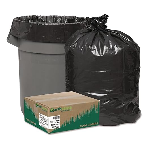 Earthsense Commercial RNW4320 Recycled Can Liners 56gal 2mil 43 x 47 Black (Case of 100)