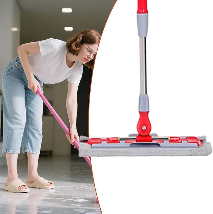 Flat Mop 360° Rotating Head 38x15x95cm Telescopic Handle Cleaning Mop Washable Floor Scrubber Non-Slip Grip for Wet and Dry Cleaning