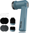 Electric Spin Scrubber – Handheld &amp Ergonomic IPX7 Waterproof 4 Multi-Purpose Brush Heads Long-Lasting Rechargeable Battery – Cleans Dishes Bathroom Tile Grout &amp Kitchen (Steel Blue)