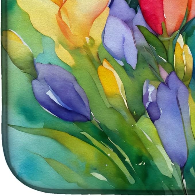 Caroline's Treasures DAC1567DDM Freesias in Watercolor Dish Drying Mat Absorbent Dish Drying Mat Pad for Kitchen Counter Dish Drainer Mat for Countertop 14 x 21 Multicolor