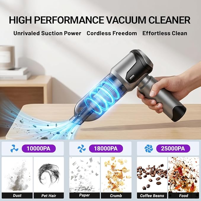 Handheld Vacuum Cleaner 22000Pa Powerful Car Vacuum Cleaner Cordless Lightweight Mini Car Hoover Rechargeable Portable Air Duster for Car Home Kitchen
