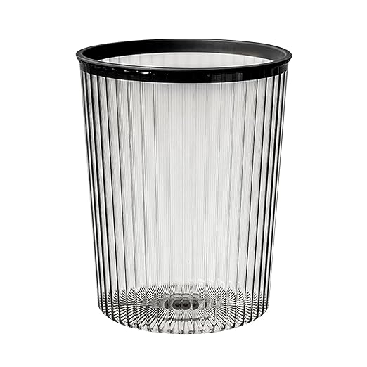 Clear Trash Can Garbage Bin Round Shape Clear Waste Basket Large Capacity Garbage Container with Top Rings for Bathroom Kitchen Dorm (Black)