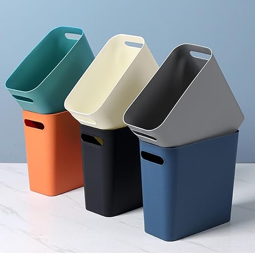 2.4 Gallon Slim Trash Can Small Plastic Wastebasket for Bathroom Office Kitchen Narrow Space Under Sink or Desk (Orange)