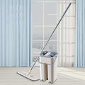 Flat Floor Mop and Bucket Set with Self-Wringing System Microfiber Pads for Hardwood &amp Tile Cleaning