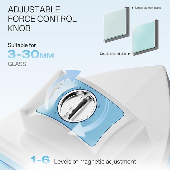 Magnetic Window Cleaner Adjustable Double Sided Window Cleaning Tool for Single &amp Double Glazed Glass (0.1–1.2) High-Rise Glass Wiper with 2.5m Safety Rope