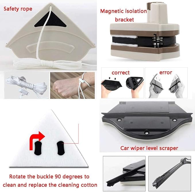 Double-Sided Magnetic Glass Wiper Cleaner Five-Gear Adjustable Magnetic Force for Window Cleaner Wiper Glass Washing Cleaning Tool Brush
