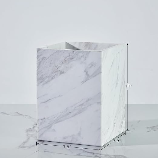 White Marble Wastebasket Natural Rectangular Trash Can Luxury Durable Real Stone Storage Basket Elegant Garbage Container for Bathroom Home Office Living Room