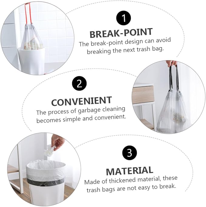 Drawstring Garbage Bags 90pcs Disposable Trash Bags with Handles for Kitchen and Household Waste Collection Random Color