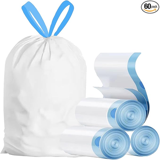 15 Gallon white drawstring trash bags No tear open large floral scent garbage bagUltra thickened plastic for tall kitchenOfficeLiving room Commercial Use 26x30 inches