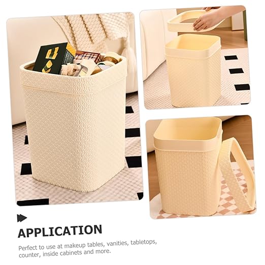 ABOOFAN Rattan Desktop Trash Can for Small Bathroom Office Desk Wastebasket Lid