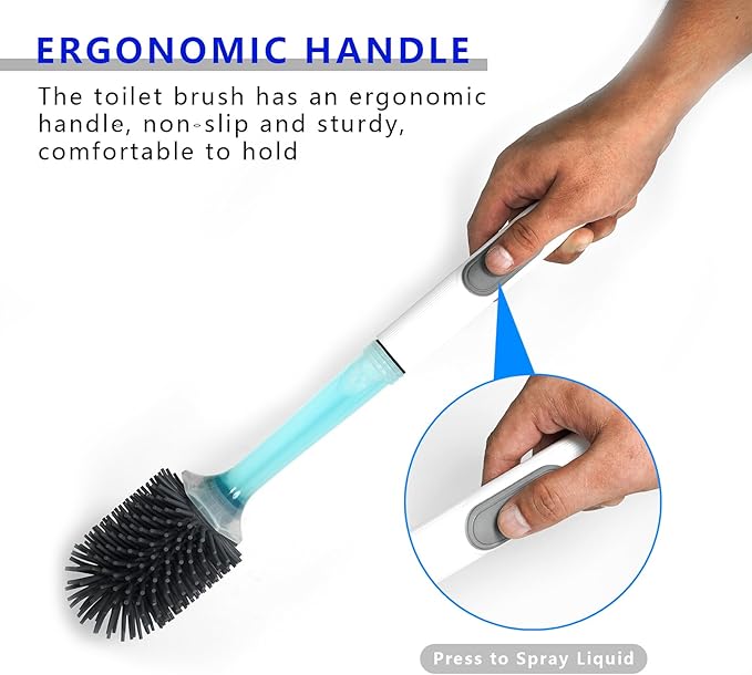 Silicone Toilet Brush and Holder Set 1 Pack Bendable Toilet Scrubber for Curved Rim Non-Scratch Drip-Resistant Brush with Sprayer Space Saving Bathroom Essentials (1)