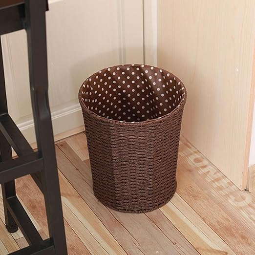 Rattan Woven Trash Can Wastebasket with Liner Kitchen Storage Basket Decorative Basket for Home Living Room Bedroom Bathroom Use Random Color Random Color