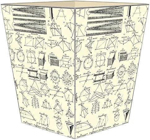 Marye-Kelley- Geometry Wastepaper Basket Decoupage Wood Decorative Wastebasket for Kitchen Bathroom Bedroom Living Room Handmade Made in The USA