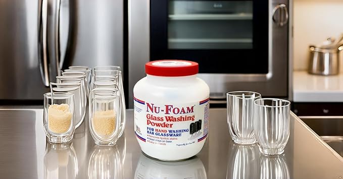 Nu-Foam Glass Washing Powder - Detergent for Bar Glassware – Original Streak-Free Solution - Hand Washing Bar Tavern Brewery Supplies - Spotless Serving Glasses - Easy On Hands - 4 Lb Jar