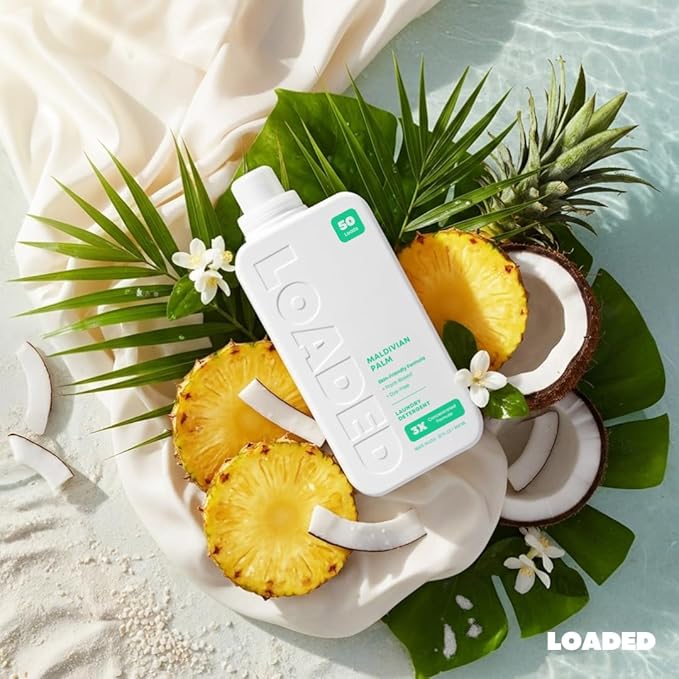 Loaded Laundry Detergent Luxury Cologne &amp Perfume Scented | 50 Loads | Coconut &amp Palm | Skin-Friendly &amp Plant-Based | Made in USA | 32 oz