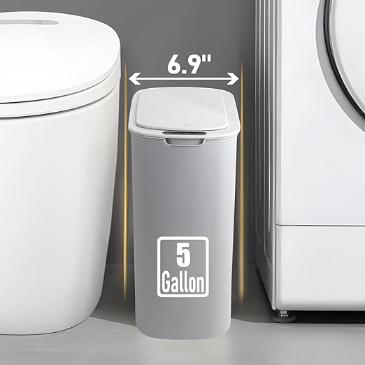 TIPGO 5 Gallon Motion Senor Bathroom Trash Can with Lid Automatic Garbage Can Touchless Smart Plastic Waste Basket for Narrow Spaces Bathroom Office Bedroom Living Room (Gray)