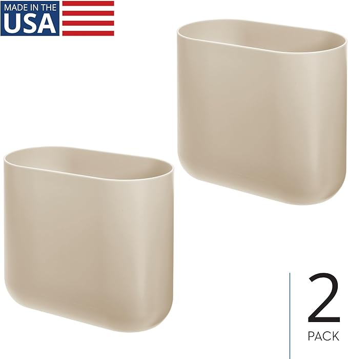 iDesign Small Slim Plastic Bathroom Trash Can Garbage Can for Bedroom Office Desk Dorm 2-Pack Brown