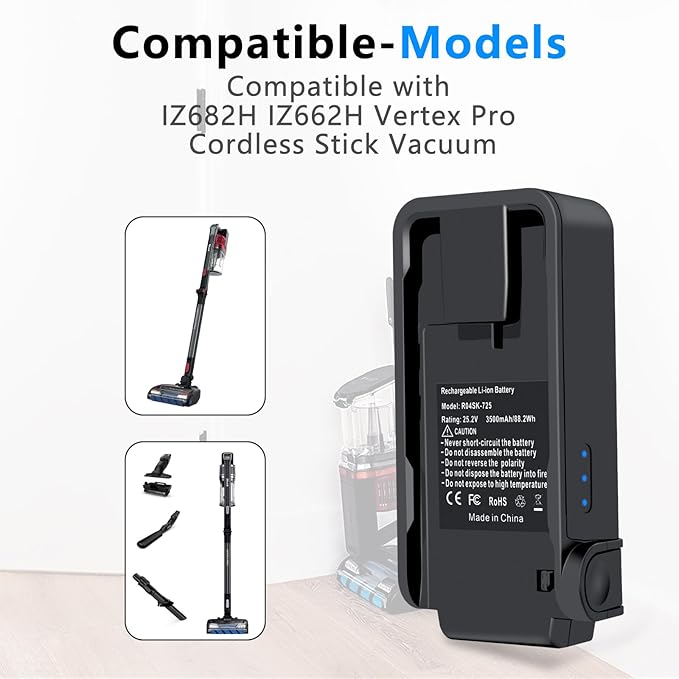 3500mAh Replacement for XBATR725 Shark BatteryCompaitble with Shark IZ662HIZ682HIZ683HIZ661HCIZ662HCIZ631H Vacuun Cleaners 25.2V Shark XBATR725 Replacement Battery