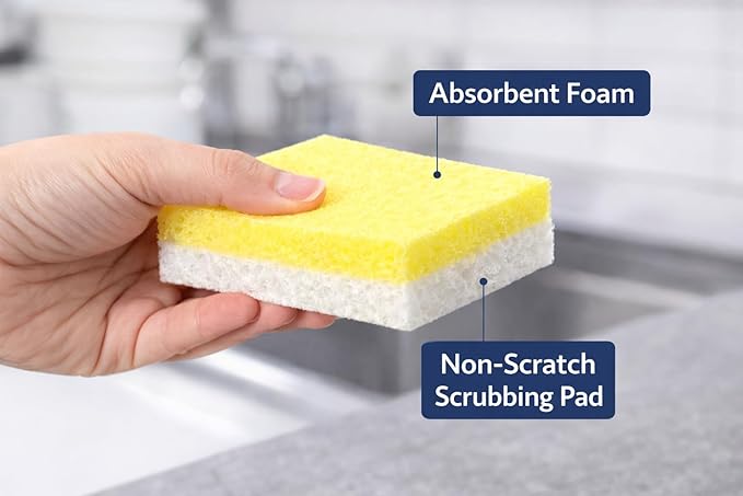 Full Size Dual-Sided Cleaning Sponges – 40 Count - Yellow Foam &amp White Non-Scratch Scrub Pad – Individually Wrapped Commercial Dish &amp Surface Sponges for Kitchen Restaurant &amp Janitorial U