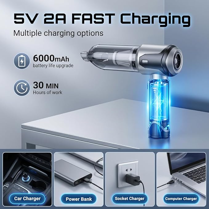 Handheld Vacuum Cleaner 22000Pa Powerful Car Vacuum Cleaner Cordless Mini Vacuum Lightweight Air Duster Portable Rechargeable Vacuum for Car Home Kitchen