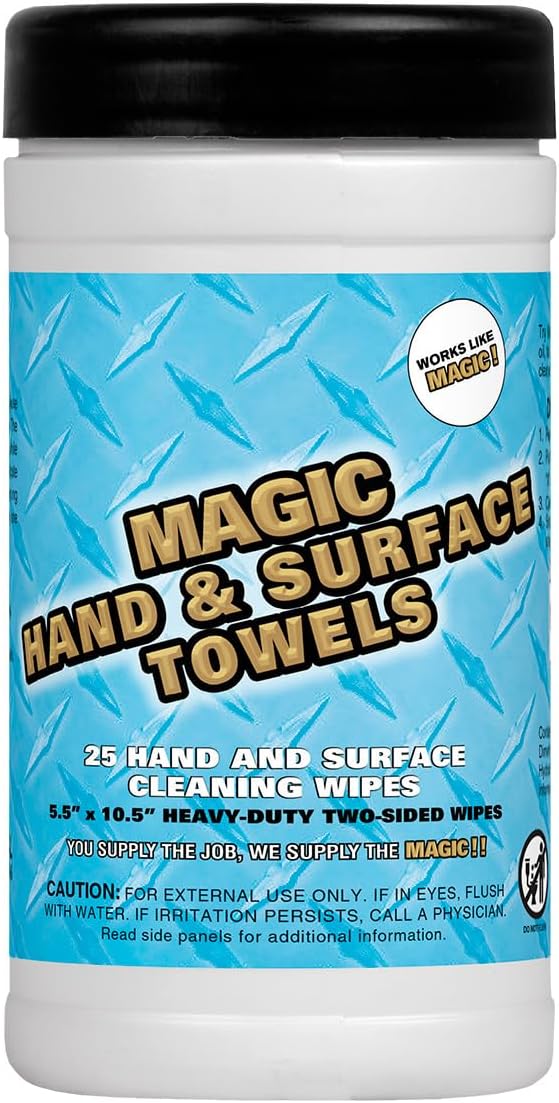 Magic Heavy Duty Cleaning Wipes - Dual Sided Hand &amp Surface Shop Towels | Professional-grade Cleaning | Waterless | Moisturizing | Cleans Grease Oil Dirt &amp more (3 Pack | 75 Sheets Total)