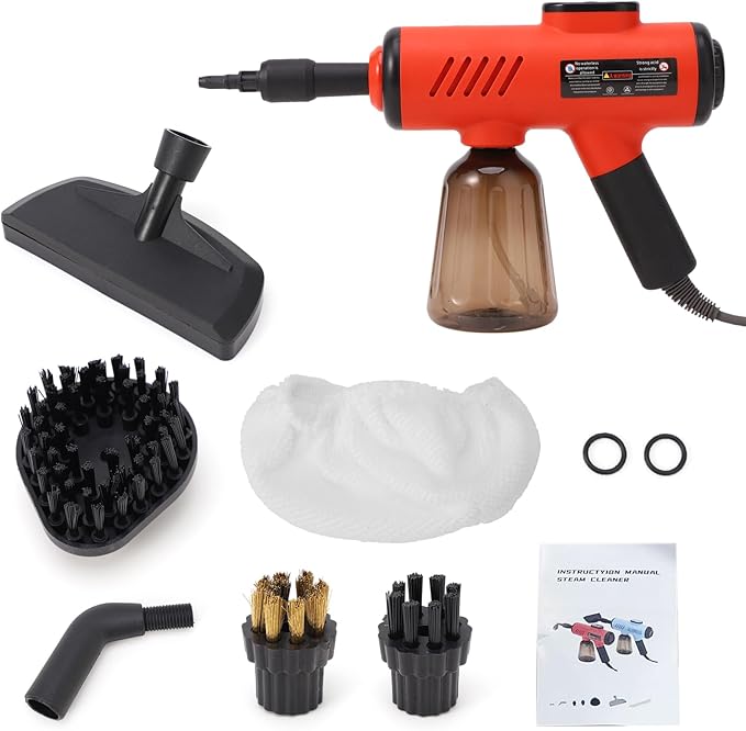 Asixxsix 1200W Handheld Steam Cleaner 600ML Portable High Pressure Steamer with 3 Temperature Settings Multi Purpose Digital Display Steam Cleaner for Kitchen Bathroom Floor Car (Red US Plug 110V)
