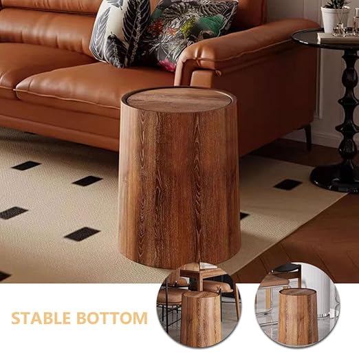 Imitation Wood Grain Swing Lid Garbage Can Waste Bin with Flip Lid for Kitchen Bathroom Office Elegant Household Trash Can for Living Bedroom Multi-Scene Use