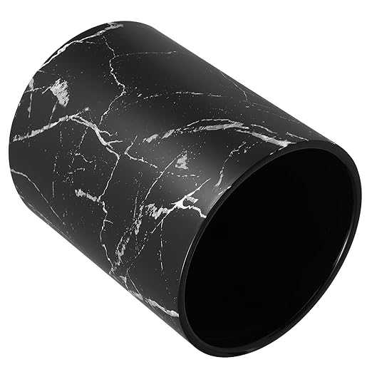 Modern Marble Pattern Trash Bin for Home and Office Lidless Wastebasket for Bedroom Bathroom Kitchen and Stable Garbage Container Stylish Black Trash Can